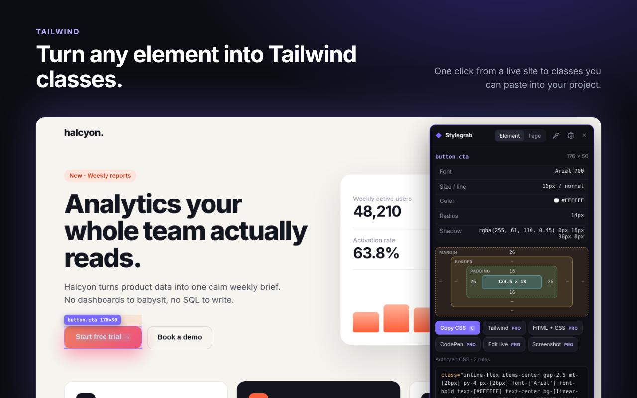 Tailwind classes generated from a button